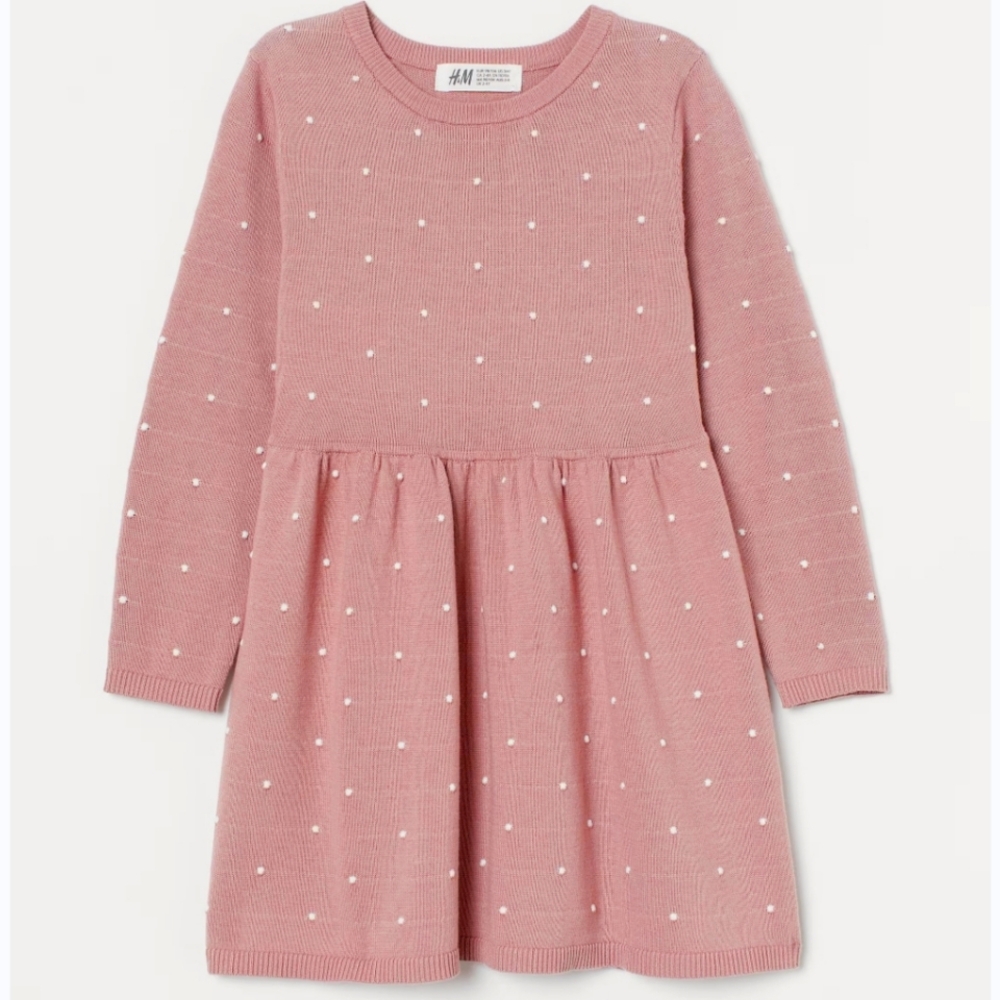 H&M girls knit cotton dress long sleeve size 6x 7 blush